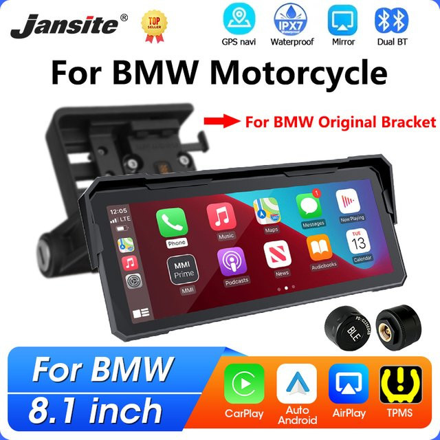 Wasserdichtes Motorrad-Navigationssystem mit 8,1 Zoll Display für BMW R1200GS R1250GS ADV S1000XR, kabelloses CarPlay und Android Auto, Farbe: Schwarz - Bild 1