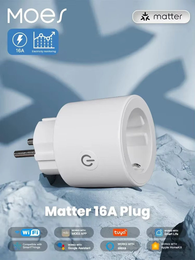 MOES Tuya Matter Smart Plug WiFi Steckdose 16A mit Power Monitoring in Weiß, kompatibel mit Apple Home, Google und Alexa - Bild 3