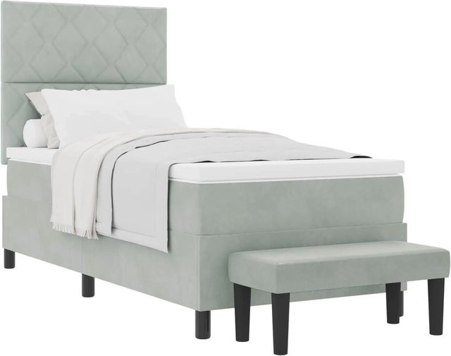 vidaXL Boxspringbett mit Matratze aus Samt in Hellgrau, B/T/H: 90 x 200 x 128 cm - Bild 1