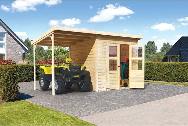 Karibu Holz-Gartenhaus Vellinge in Natur, Unbehandelt, modernes Design, B/T/H: 220 x 208 x 208 cm - Bild 1