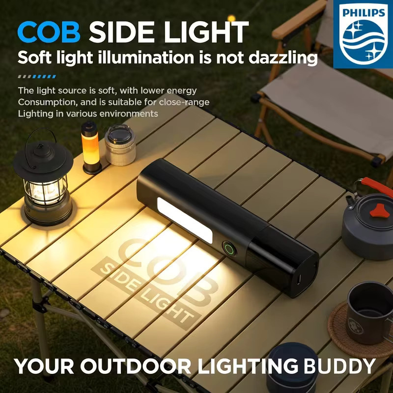 Philips Tragbare Taschenlampe mit 5W Leistung, 2000mAh Akku und COB-LED in Schwarz - Bild 2