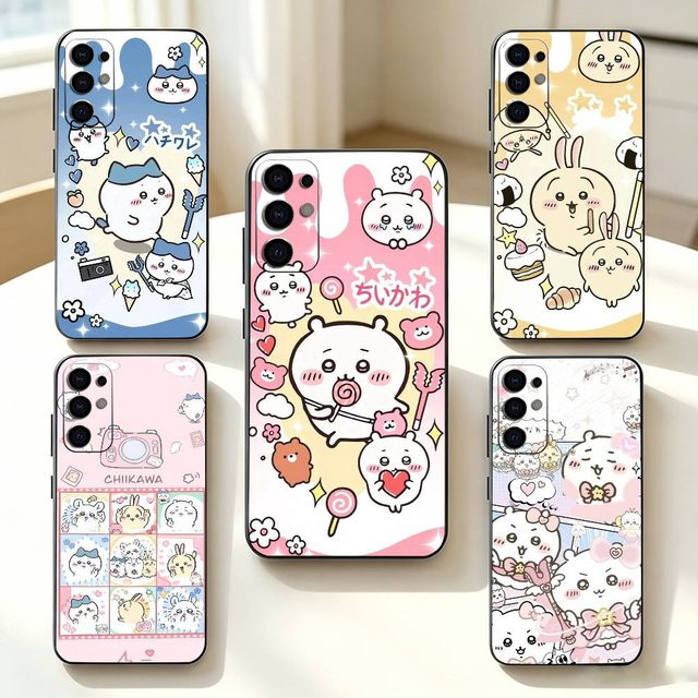 Chiikawa Handyhülle aus weichem Silikon für Samsung Galaxy S25 S24 S23 S22 S21 S20 Ultra Plus FE in Schwarz - Bild 1