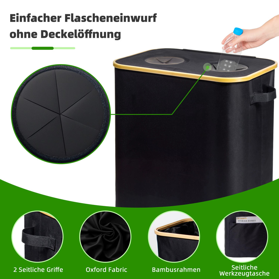 GREELUE Pfandflaschen Sammelbehälter mit Deckel, 140L Aufbewahrung für die Küche, Beige oder Schwarz, B: 68,0 cm, T: 56,5 cm, H: 2,0 cm - Bild 3