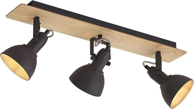 QAZQA Deckenstrahler Jakub in Schwarz mit Holz, 3-flammig, drehbar und schwenkbar im Industrial Design - Bild 1