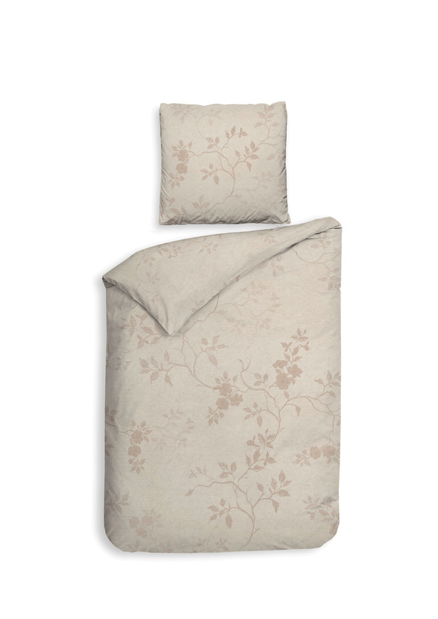 Heckett & Lane Twill Bettwäsche Yara beige mit floralem Blätter- und Astmuster aus Baumwolle, B/H: 155 x 220 cm mit Kissenbezug 80 x 80 cm - Bild 1