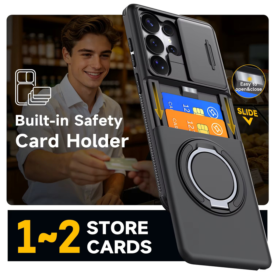 Magnetische Schutzhülle für Samsung Galaxy S26 S25 S24 S23 Ultra Plus A55 A35 mit verstecktem Kartenfach und Fenster in Schwarz - Bild 5