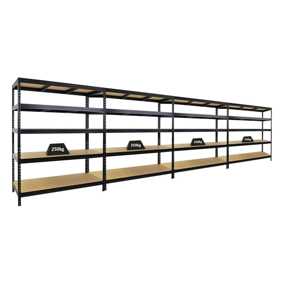 PROREGAL 4er-Set Schwerlastregal Rivet Schwarz, H x B x T: 180 x 150 x 60 cm, Fachlast 250 kg, mit verstellbaren Regalböden aus MDF und Stahl - Bild 2