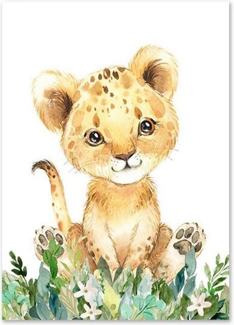 TPFLiving Poster Leinwand mit Tierillustration Giraffe, Löwenbaby, Elefant und Zebra für das Kinderzimmer, Mehrfarbig, B/H: 15 x 10 cm - Bild 1