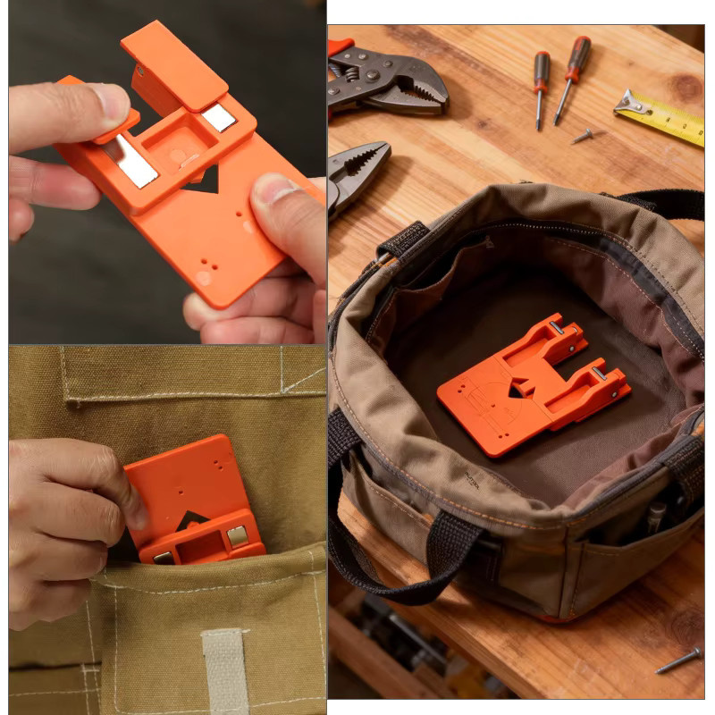 RUITOOL Magnetischer Scharnier-Lokalisierer in Orange aus Kunststoff für Schrank-Scharnier Installationen mit Bohrleitfaden für gerade, mittlere und große Kurven - Bild 6