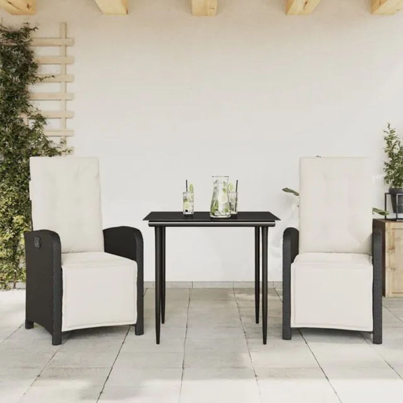 3-tlg. Bistro-Set aus Polyrattan mit Kissen in Schwarz und Beige von Vidaxl - Bild 1