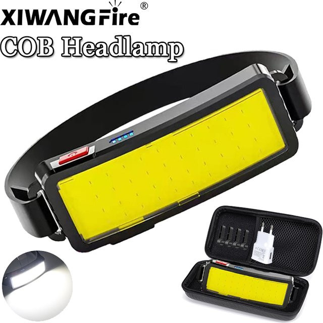 XIWANGFIRE COB LED Stirnlampe, wiederaufladbare Kopf-Taschenlampe mit USB-C, wasserdicht, Schwarz - Bild 1