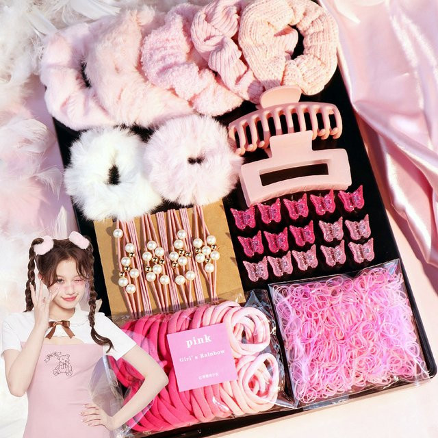 yanrong Haarschmuck-Set, rosa, Damen, Mädchen, Gummiband - Bild 1