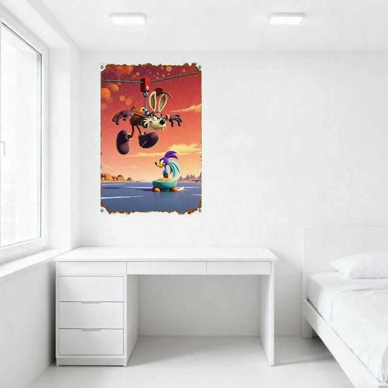 ZX ART Vintage Retro Cartoon Metallblechschild Kojote und Vogel Wüstenlandschaft Wanddeko B: 30 cm, H: 20 cm - Bild 4