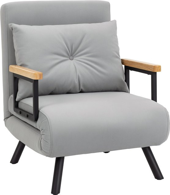 HOMCOM 4-in-1 Schlafsofa für 1 Person mit Samtbezug und verstellbarer Rückenlehne, Hellgrau, B: 63 cm, T: 73 cm, H: 81 cm - Bild 1