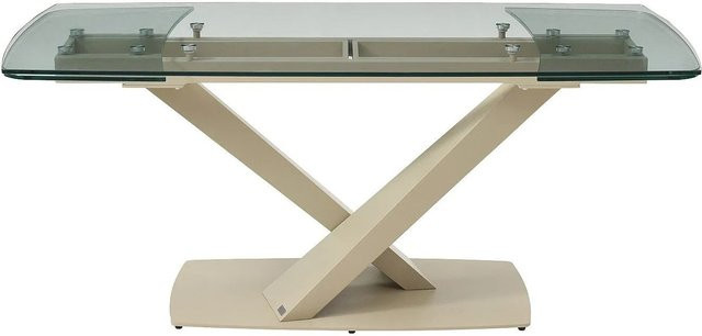 Maison Céphy Esstisch Malata aus Sicherheitsglas und Metall, erweiterbar, Transparent/Beige, B: 260 cm, T: 220 cm, H: 180 cm - Bild 1