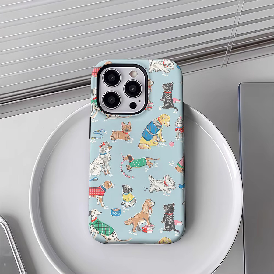 Handyhülle mit niedlichem Hundendesign für Apple iPhone 17 16 15 14 13 12 Pro Max Plus in Blau mit doppelschichtiger Rückseite - Bild 3