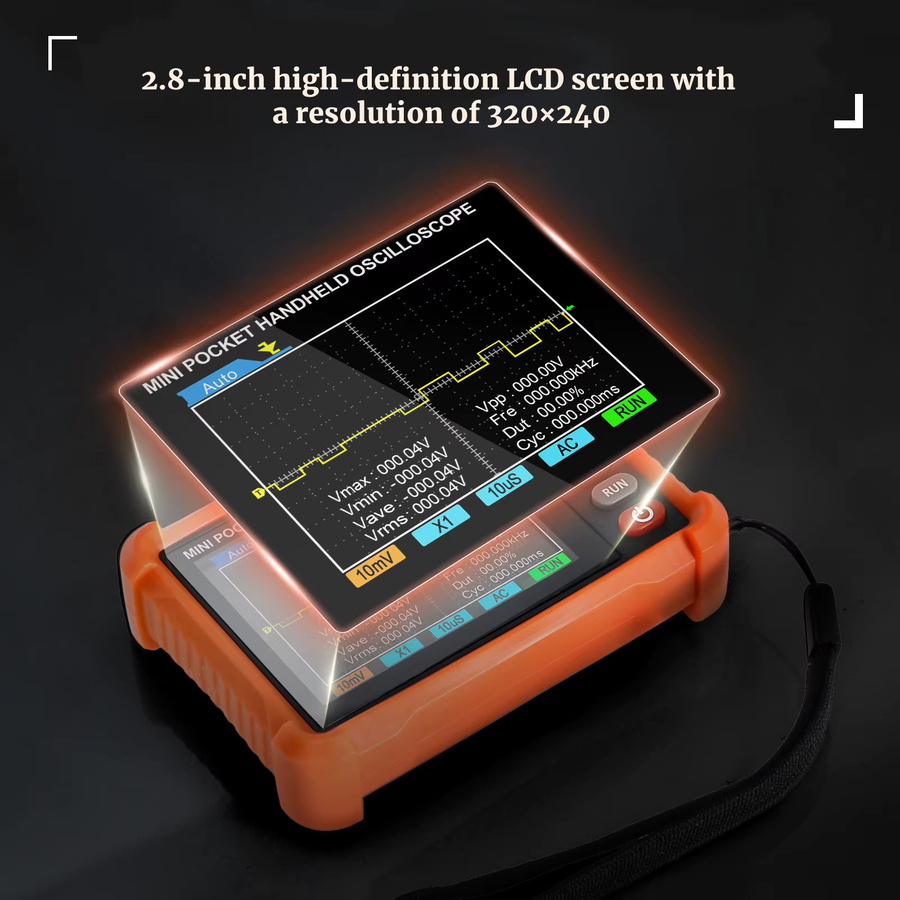 HoldPeak Professionelles Handoszilloskop in Orange mit 2,5 MS/s, 250 kHz, 2,8 Zoll LCD und 1/10 Sonde sowie Kalibrierfunktion für die elektronische Wartung - Bild 4