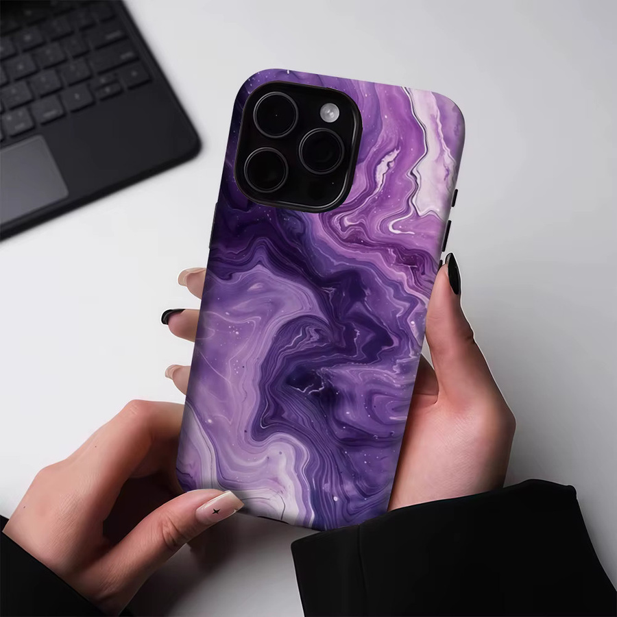 Magnetische Handyhülle Purple Swirl für iPhone 17 16 15 14 13 Pro Max Plus, robuste doppelschichtige Schutzhülle in Lila - Bild 3