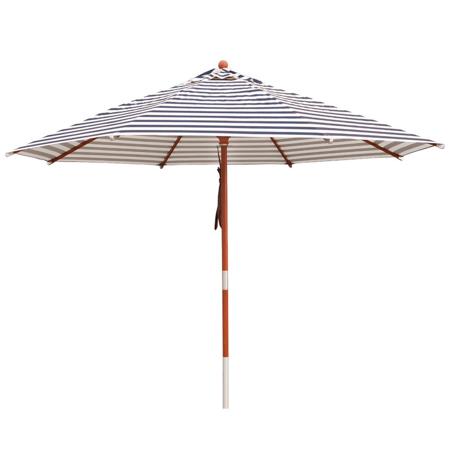 Anndora Sonnenschirm rund blau weiß gestreift mit Holz und Aluminium, Durchmesser: 350 cm, Höhe: 260 cm, UPF 50+ - Bild 1
