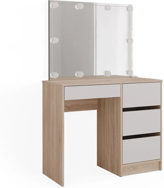 Vicco Schminktisch Sherry Sonoma Weiß mit LED Beleuchtung und Spiegel, B: 90 cm, H: 75 cm, T: 75 cm - Bild 2