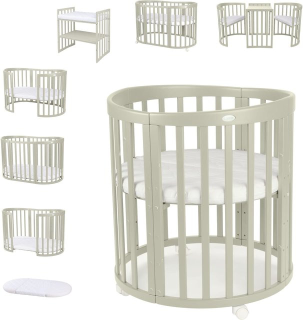Waldin Babybett OWAL 7in1 Kinderbett aus Buchenholz mit Matratze, mitwachsendes Kinderbett, lackiert - Bild 1