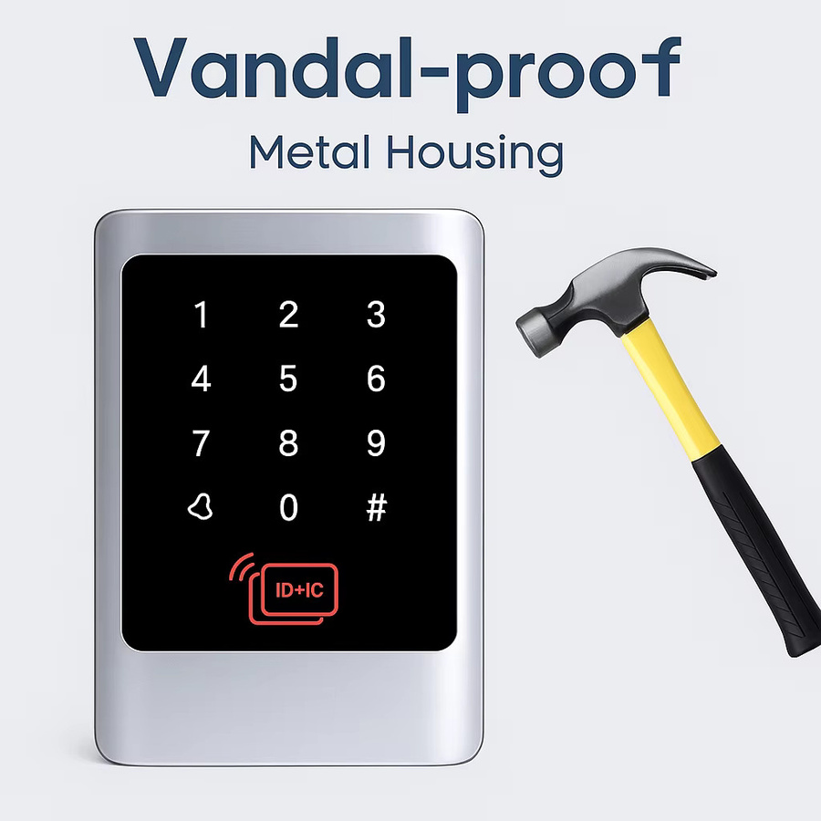 WITSNK Dual-Band RFID und PIN Zugangskontrollleser mit Tastatur, 125KHz ID und 13,56MHz, IP68 wasserdicht, Wiegand 26-34Bit, Metall, Silber - Bild 3