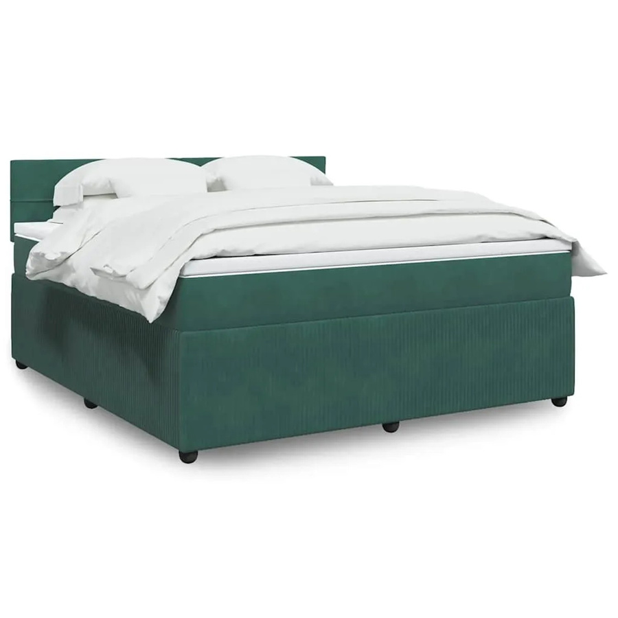 vidaXL Boxspringbett mit Matratze Dunkelgrün aus Samt mit USB-Ladeport und Unterbettbeleuchtung B/T: 180 x 200 cm - Bild 2