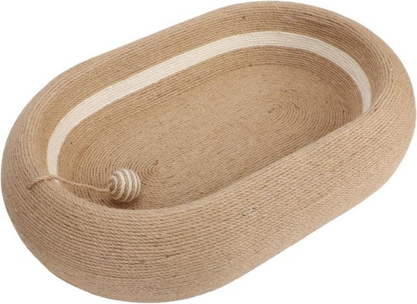 Artleeh Sisal Kratzbett für Katzen in Beige mit integriertem Spielball, ovales Katzenbett und Kratzmatte