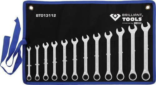 Brilliant Tools BT013112 Ring-Ratschenschlüssel-Satz aus Chrom-Vanadium-Stahl in Silber, Schlüsselweite metrisch 8 - 53mm - Bild 1