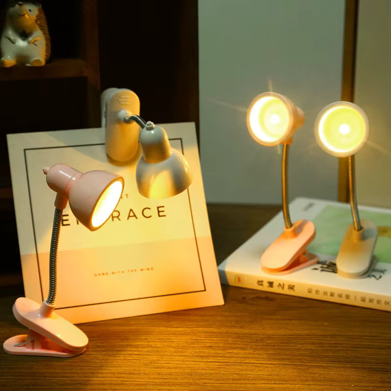 Feimefeiyou Mini LED Clip Schreibtischlampe mit warmweißem Licht, batteriebetrieben, Weiß/Rosa - Bild 5