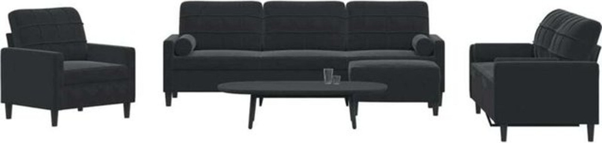 4-tlg. Sofagarnitur mit Kissen und Nackenrollen in Schwarz aus Samt von vidaxl im modernen Design - Bild 1