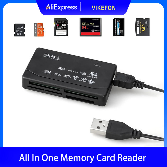 VIKEFON All-in-One USB Kartenleser für SD, SDHC, Mini Micro, M2, MMC und XD in Schwarz - Bild 1