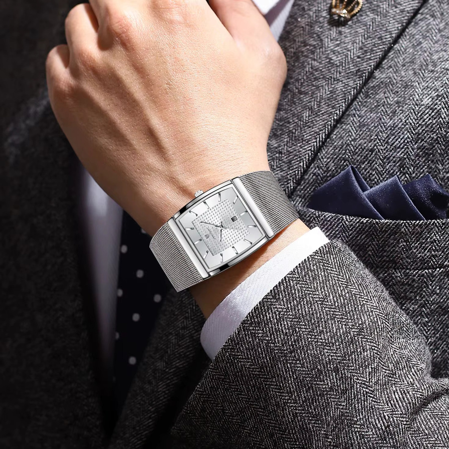 POEDAGAR Armbanduhr Quarz, Edelstahl, Blau, Herren - Bild 5