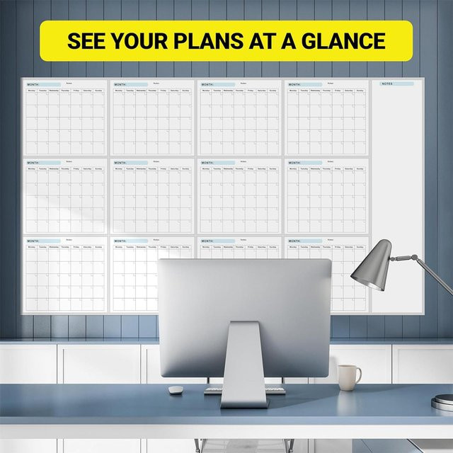 Trocken abwischbarer Jahres-Whiteboard-Kalender in Weiß mit To-Do-Liste und integriertem Jahresplaner - Bild 1