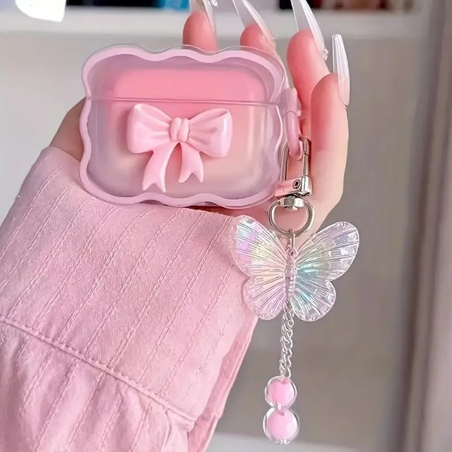 INS Wave Bow Transparente Kopfhörerhülle mit Sternen und Schleife in Rosa Farbverlauf für AirPods 4 Pro 2 - Bild 1