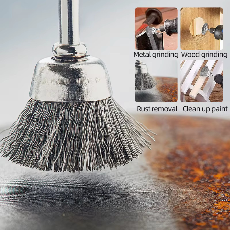xcan 24er Set Drahtbürsten aus Edelstahl für Dremel und Drehwerkzeuge zur Rostentfernung und Metallpolitur, Farbe: Silber, Schaft: 3 mm - Bild 3