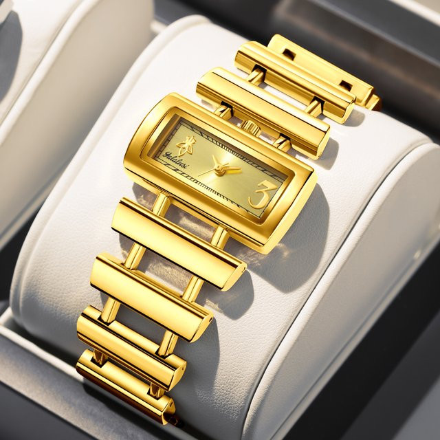 YaLaLuSi Armbanduhr, Quarz, Edelstahl, Gold, Eckig, Damen - Bild 1