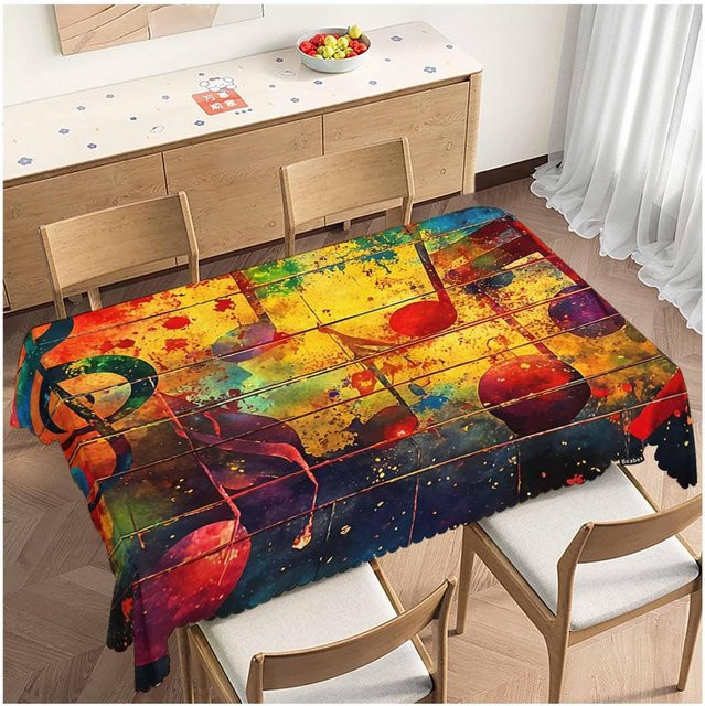 Rechteckige Tischdecke von JINGYUE Pet mit Vintage-Musiknoten-Design, wasserabweisend und waschbar, Mehrfarbig, B/T: 90 x 140 cm - Bild 1