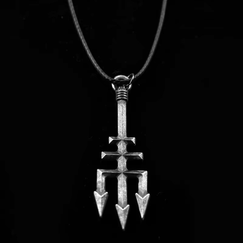 TAKARA TOMY Halskette, Dreizack, Lederband, Edelstahl, Silber, Unisex - Bild 2