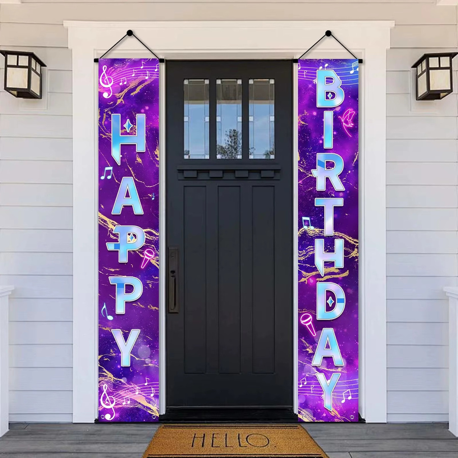 AFYPRTY Geburtstagsbanner Set mit Musiknoten und Galaxie-Design in Lila, Rechteckiges Polyester-Türbanner für deine Geburtstagsparty, Breite: 30 cm, Höhe: 180 cm - Bild 2