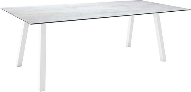 Stern Tisch INTERNO mit Silverstar 2.0 Zement hell Tischplatte, Alu Vierkantrohr weiß, B/T/H: 220 x 100 x 75 cm - Bild 1