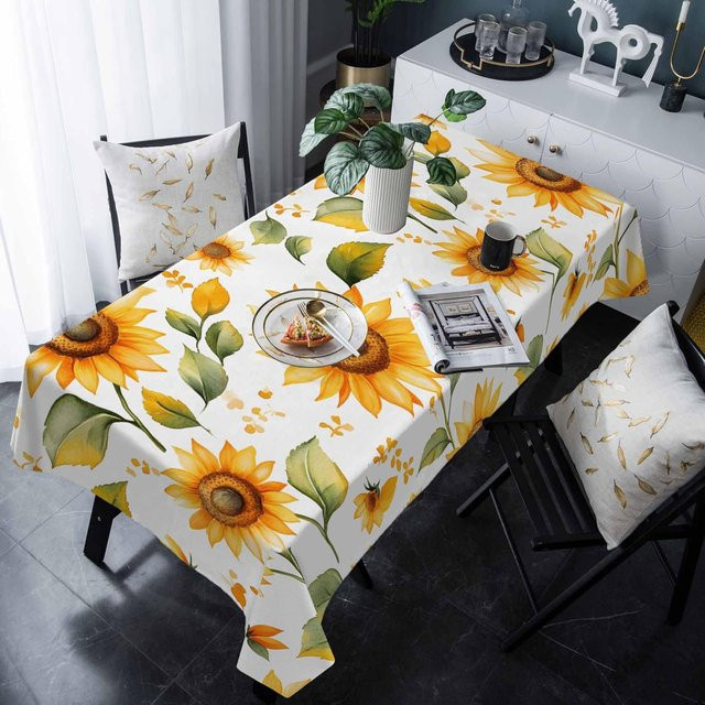 JMG Household Supplies Rechteckige Tischdecke mit Aquarell-Sonnenblumen-Print in Gelb und Grün, B/B: 90 x 140 cm - Bild 1
