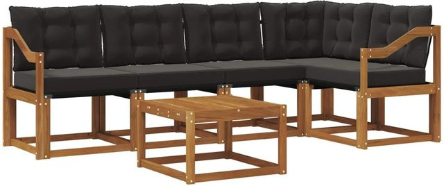 vidaXL Outdoor-Sofagarnitur 6-teilig aus Akazienholz mit Kissen und Couchtisch in Braun und Schwarz - Bild 1