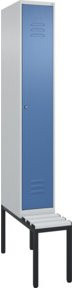 C+P Spind Classic PLUS Garderobenschrank mit Sitzbank, 1 Abteil, Lichtgrau, B/T/H: 212,0 x 30,0 x 81,5 cm, mit Zylinderschloss und 3 Garderobenhaken - Bild 1