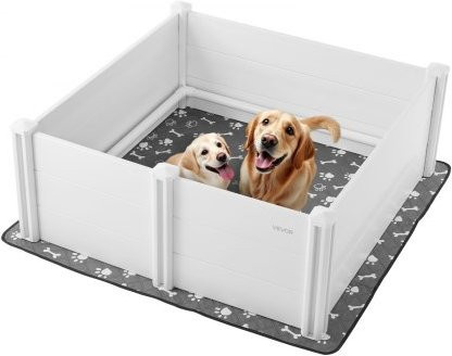 VEVOR Wurfkiste für Hunde aus Kunststoff in Milchweiß, Welpenlaufstall mit höhenverstellbarer Tür und waschbarer Unterlage, B/T/H: 122 x 122 x 46 cm - Bild 1