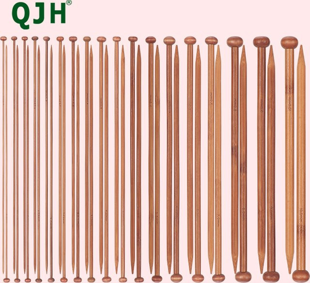 QJH 36-teiliges Stricknadel-Set in Braun mit 25 cm und 35 cm langen Einzelspitzigen Stricknadeln für DIY Strick- und Häkelprojekte - Bild 1