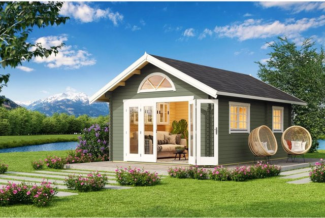 Lasita Gartenhaus Caroline Maja in Grüngrau mit Satteldach, B/T/H: 489,9 x 330,6 x 675 cm - Bild 1