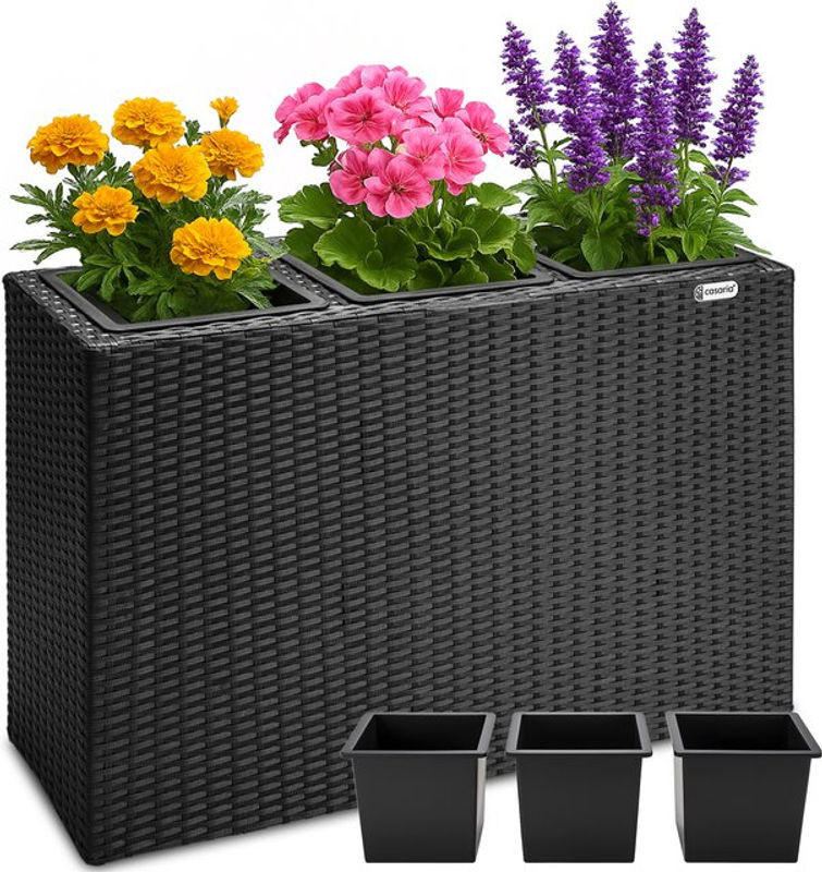 CASARIA Polyrattan Blumentopf Schwarz rechteckig H: 83 cm, B: 30,5 cm, T: 60 cm - Bild 1