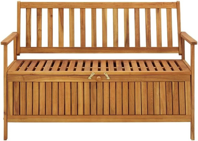 vidaXL Gartenbank aus Akazien-Massivholz mit Stauraum und Armlehnen in Braun, Breite: 120 cm, Höhe: 84 cm, Tiefe: 63 cm - Bild 1