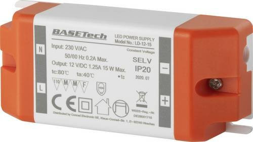 Basetech LD-12-15 LED-Trafo Konstantspannung 15W 1.25A in Weiß - Bild 1